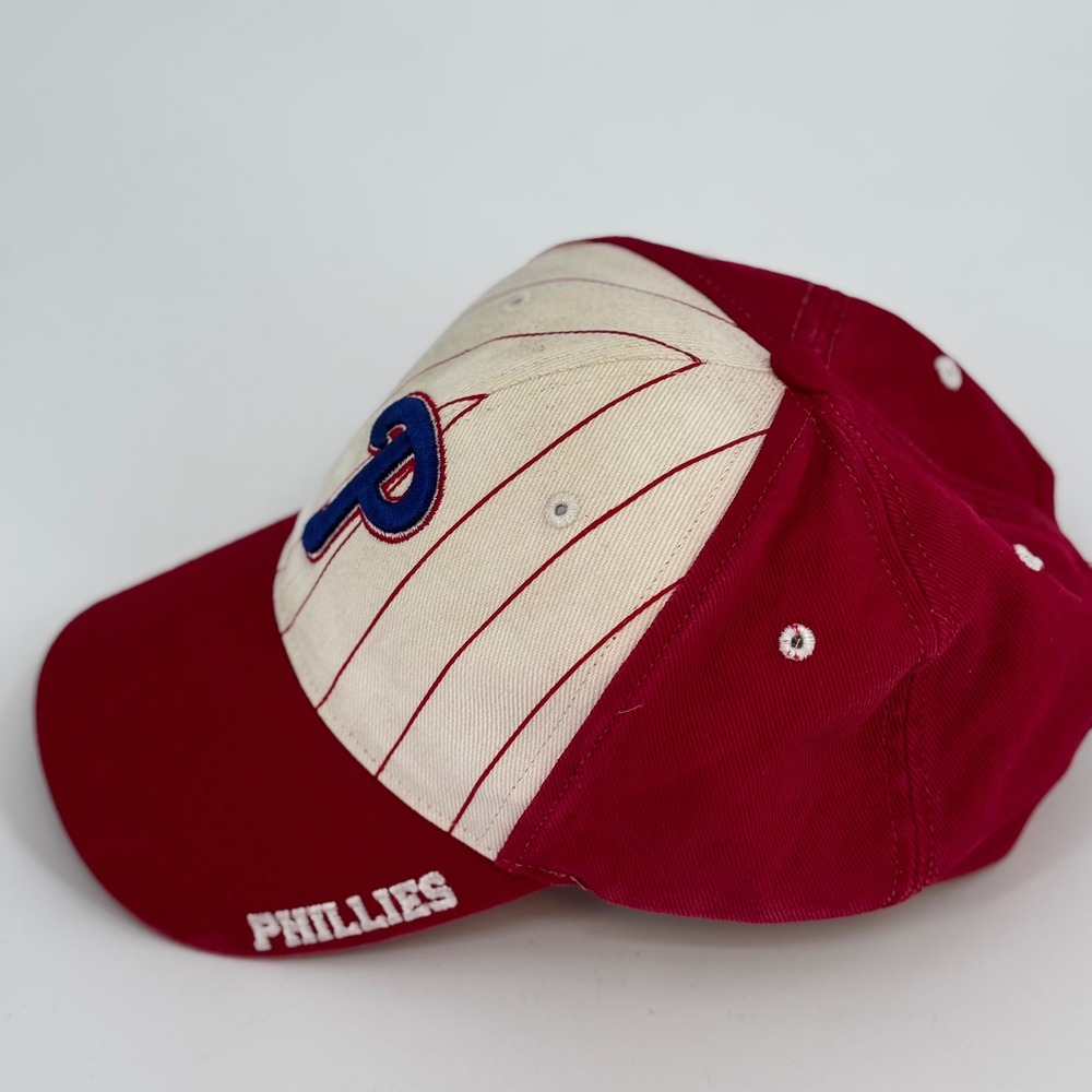 Fan Favorite MLB Philadelphia Phillies Hat Mens Red Cream Pinstripe Strapback
